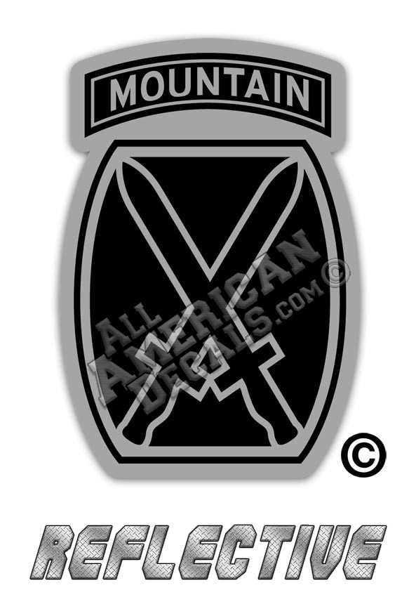 US Army 10th Mountain Division Tactical Black & Grey Insignia Reflective Decal