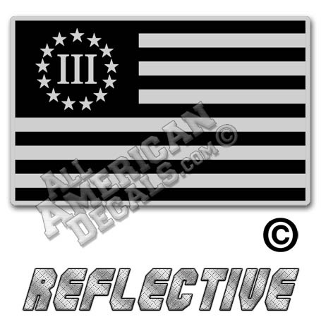 3 Percenter Flag Forward Facing Reflective Decal Black And Grey