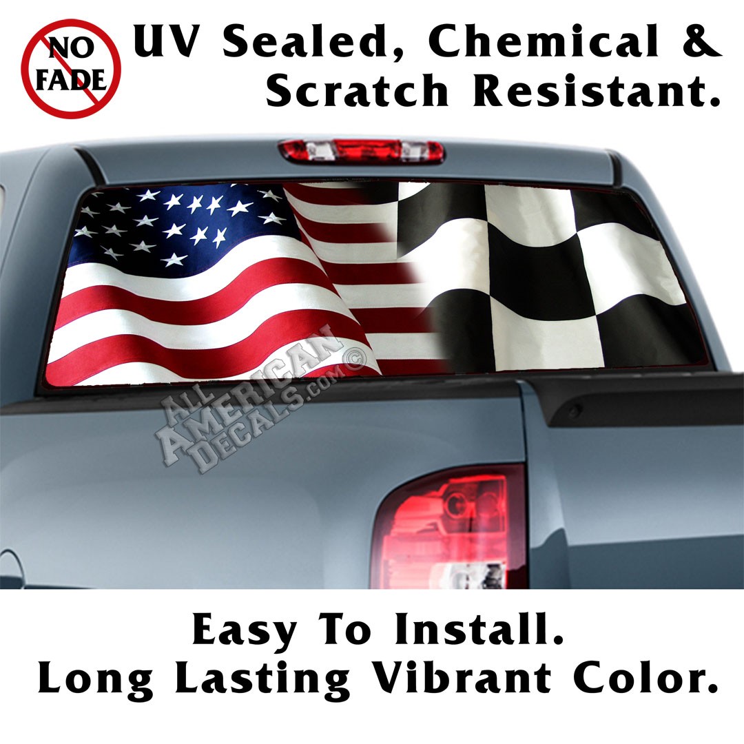 Wavy Amercan Racer Flag Back Window Graphic