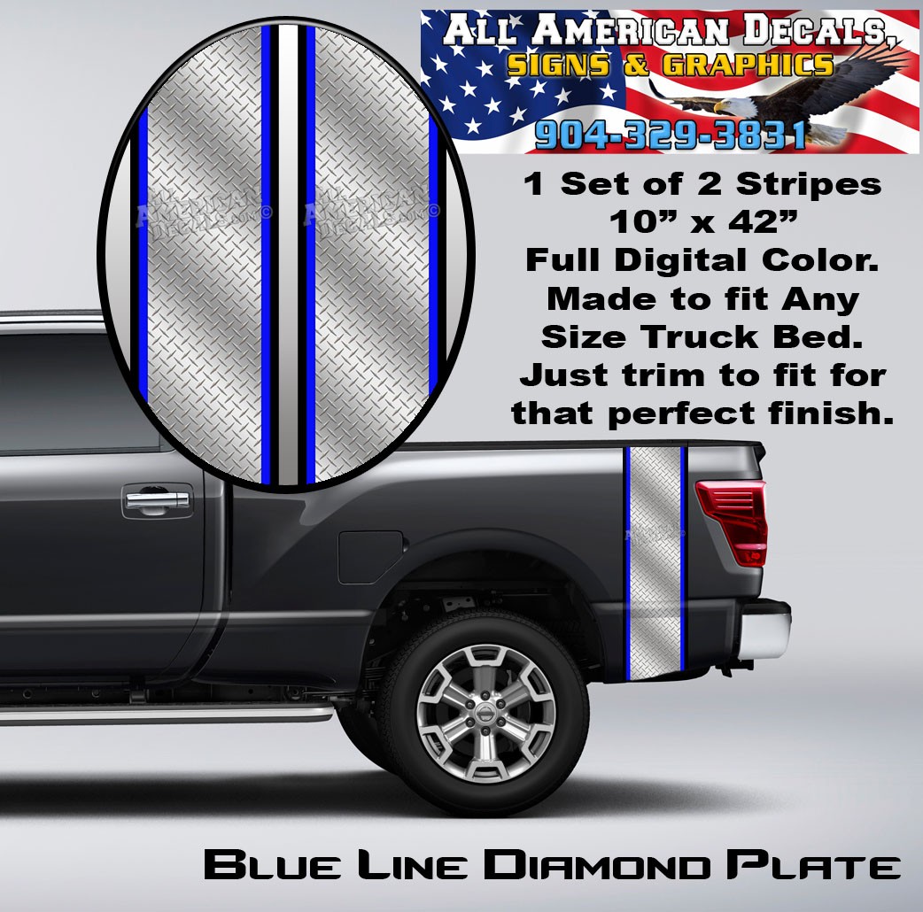 Blue Line Diamond Plate Truck Bed Band Stripe Decal Kit