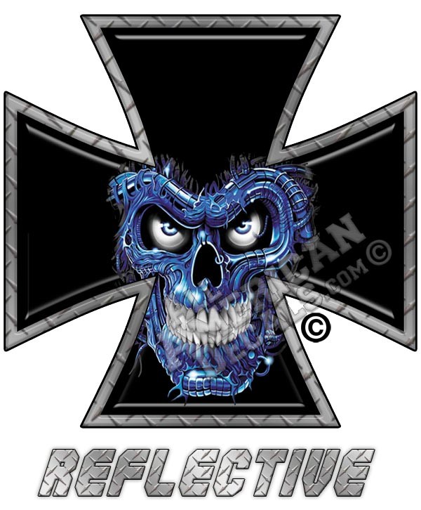 Blue Skull Iron Cross Reflective Decal