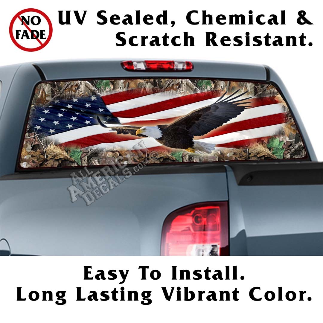 Flying Eagle US Flag & Camo Back Window Graphic