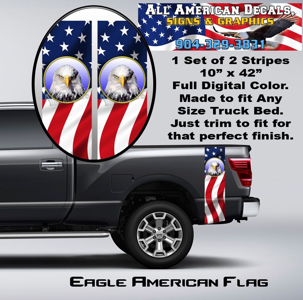 Eagle American Flag Truck Bed Band Stripe Decal Kit
