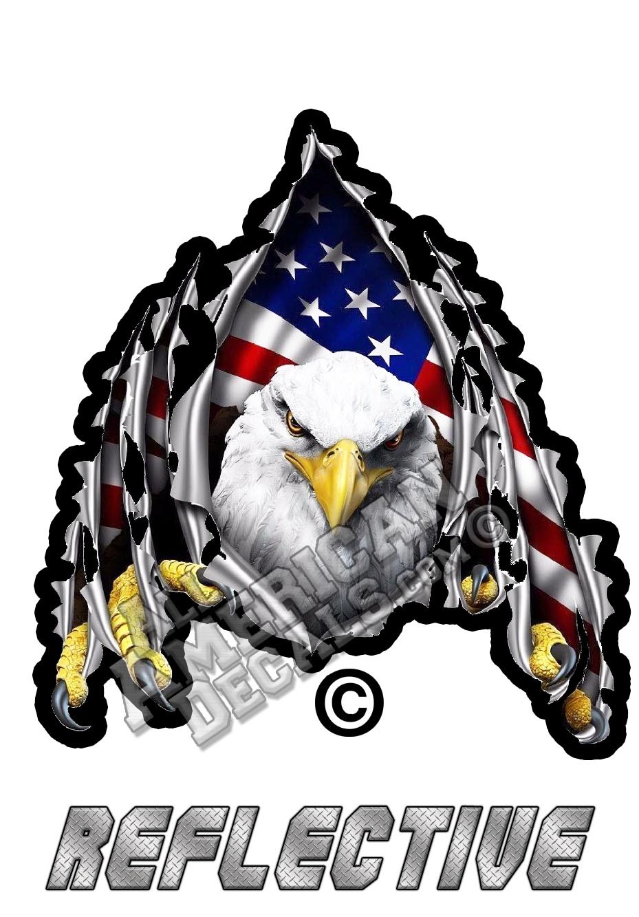 Eagle Claws Ripping Through Metal US FLAG Reflective Decal
