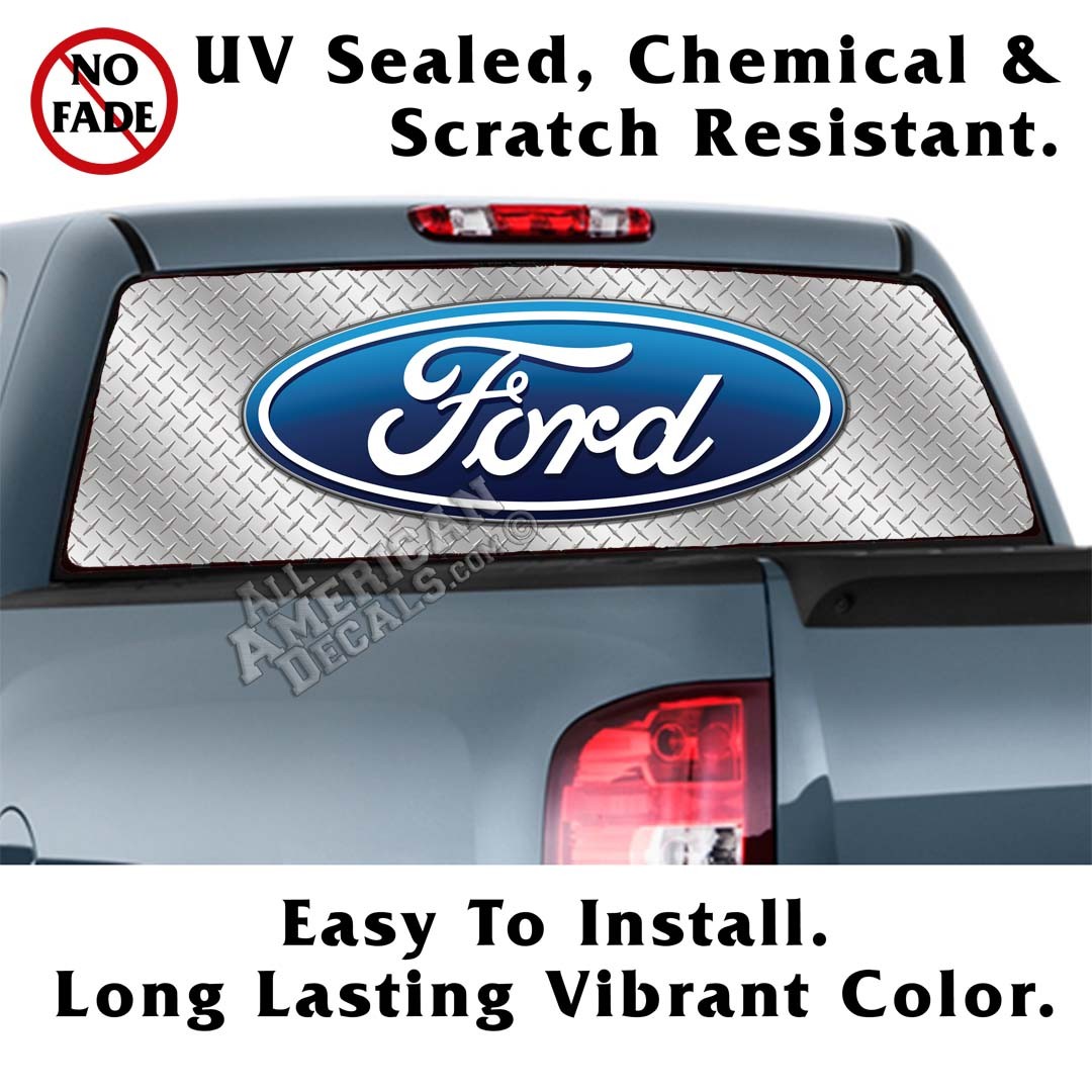 Ford Silver Diamond Plate Metal Back Window Graphic