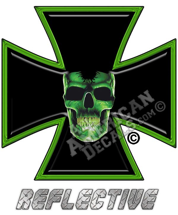 Green Skull Iron Cross Reflective Decal