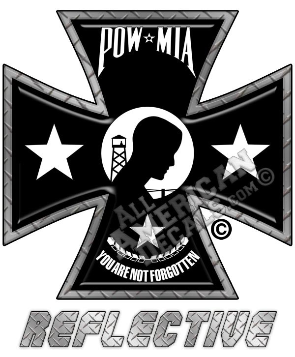 This POW MIA Iron Cross Reflective Decal