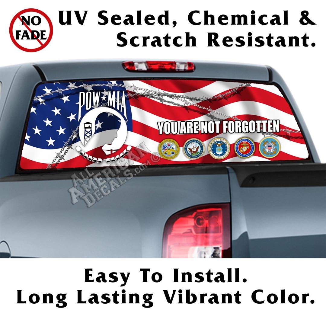 POW MIA Wavy American Flag Back Window Graphic