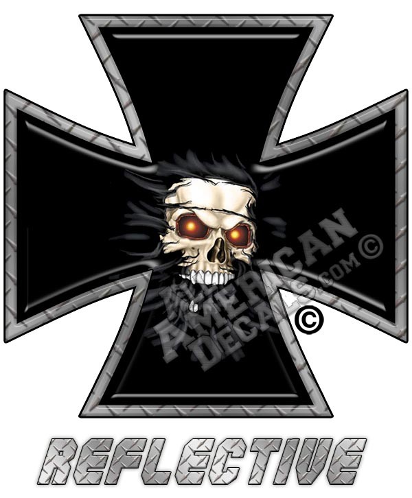 Fire Eyes Skull Iron Cross Reflective Decal