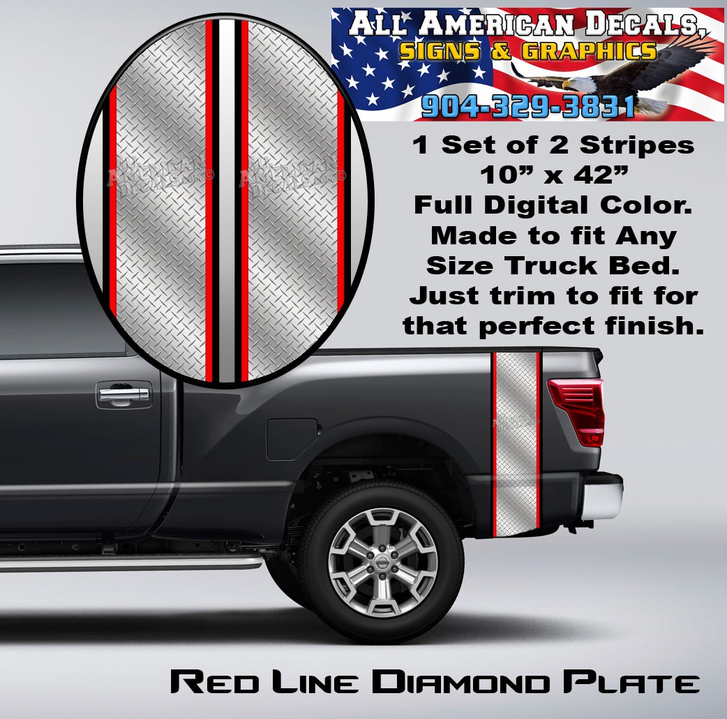 Red Line Diamond Plate Truck Bed Band Stripe Decal Kit
