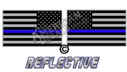 Thin Blue Line Subdued Tactical American Flag Set Forward Reverse Facing Reflective Decal Black And Grey