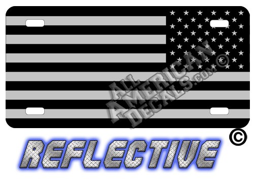 Subdued Tactical American Flag Reverse Facing Reflective Metal License Plate