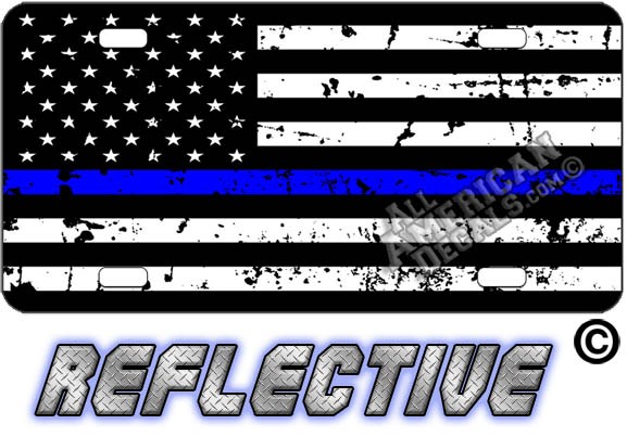 Thin Blue Line Distressed Tactical Flag Forward Facing Metal License Plate