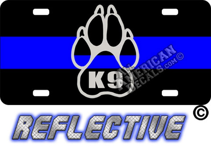 Thin Blue Line "K9" Paw Reflective Metal License Plate