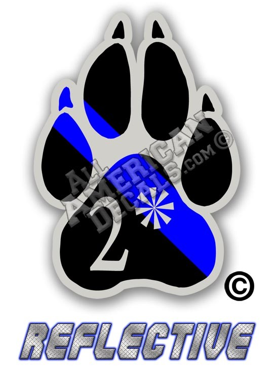 Thin Blue Line 2* Ass to Risk K-9 Paw Tilted Line Reflective Decal