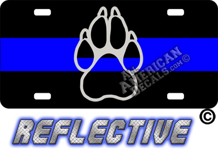 Thin Blue Line  Paw Reflective Metal License Plate