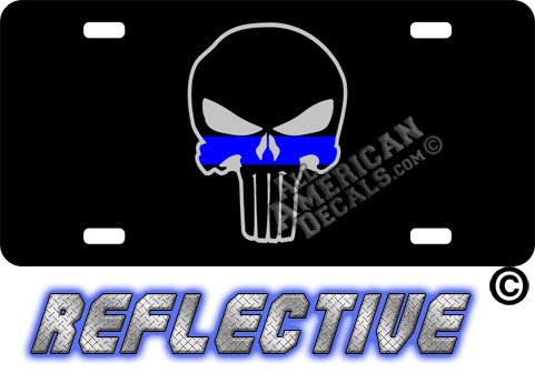 Thin Blue Line Punisher Reflective Metal License Plate