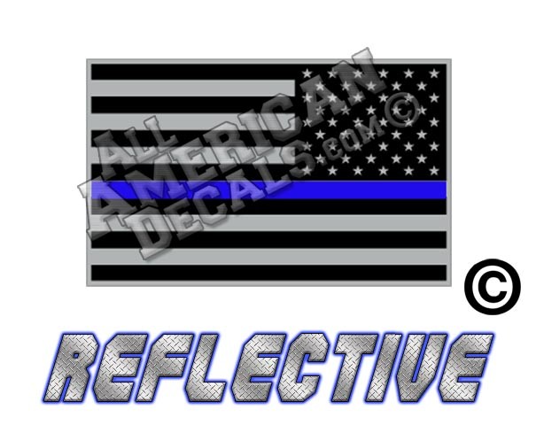 Thin Blue Line Subdued Tactical American Flag Reverse Facing Reflective Decal Black and Grey
