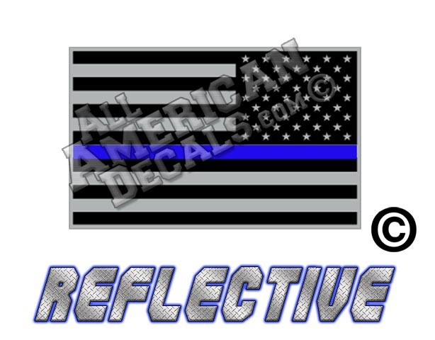 Thin Blue Line Subdued Tactical American Flag Reverse Facing Reflective Decal Black And Grey