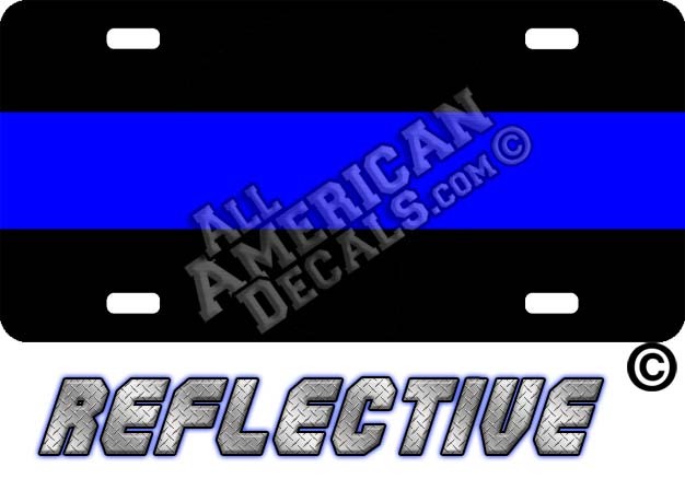 Thin Blue Line Reflective Metal License Plate