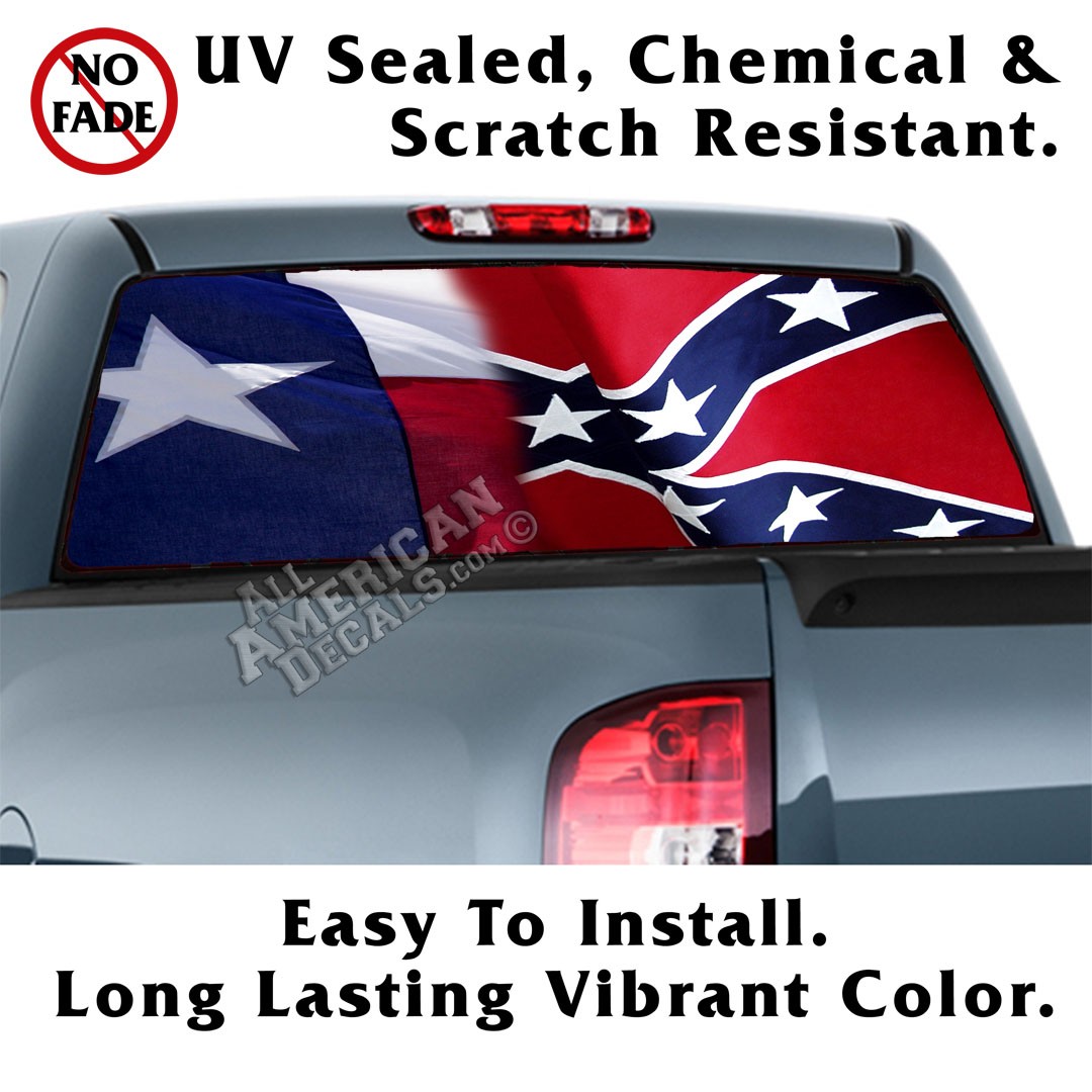 TEXAS REBEL Flag Back Window Graphic