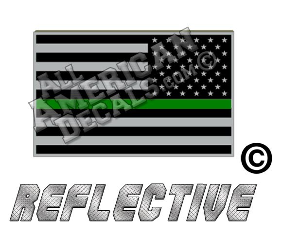 Thin Green Line Subdued Tactical American Flag Reverse Facing Reflective Decal
