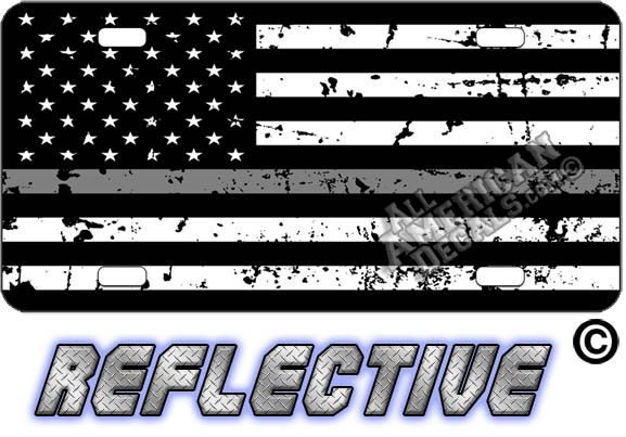 Thin Gray Line Distressed Tactical Flag Forward Facing Reflective Metal License Plate