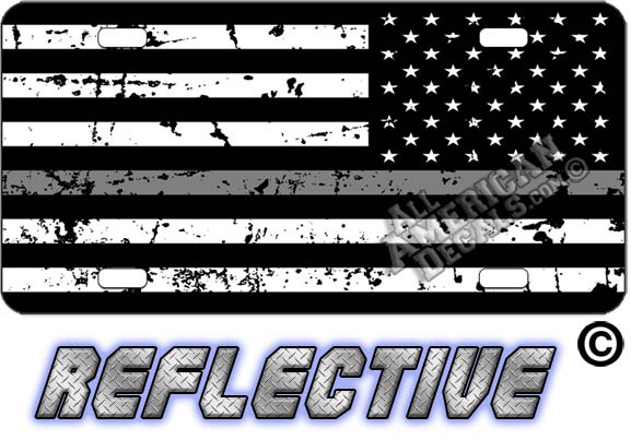 Thin Gray Line Distressed Tactical Flag Reverse Facing Reflective Metal License Plate