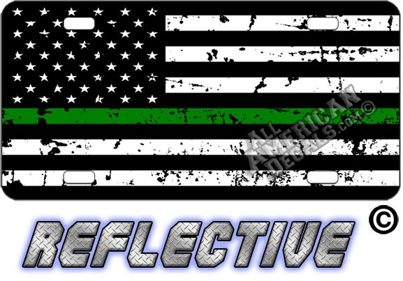 Thin Green Line Distressed Tactical Flag Forward Facing Metal License Plate