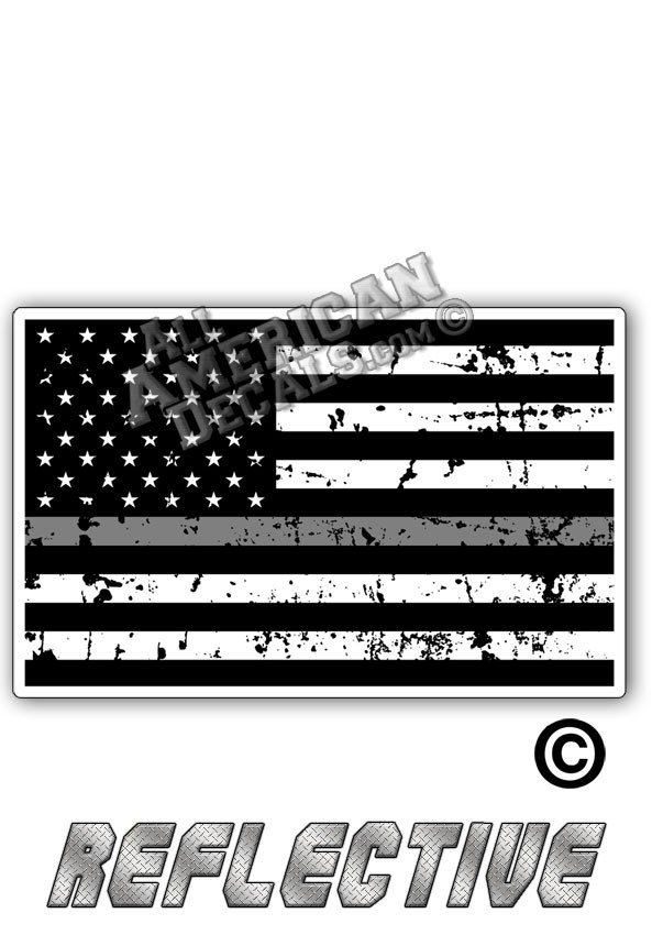 Distressed Thin Grey Line Subdued Tactical American Flag Forward Facing Reflective Decal Black And Grey