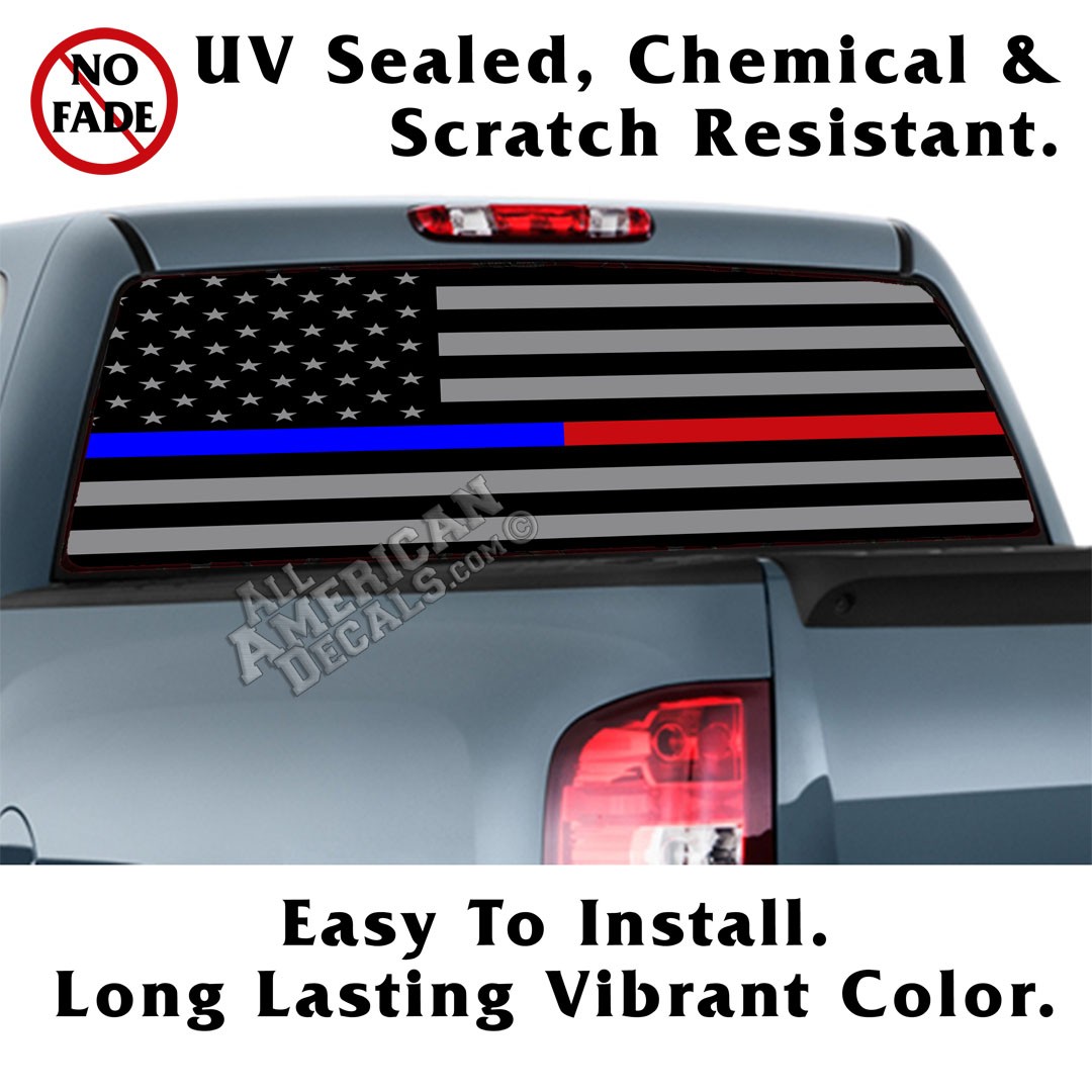 Thin Blue Line & Thin Red Line Tactical American Flag Forward Facing Back Window Graphic