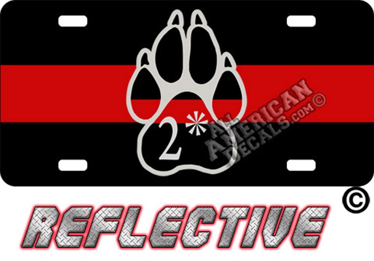 Thin Red Line 2* Ass To Risk Paw Reflective Metal License Plate