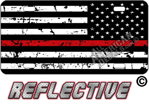 Thin Red Line Distressed Tactical Flag Reverse Facing License Plate