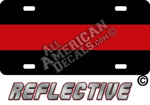 Thin Red Line Reflective Metal License Plate