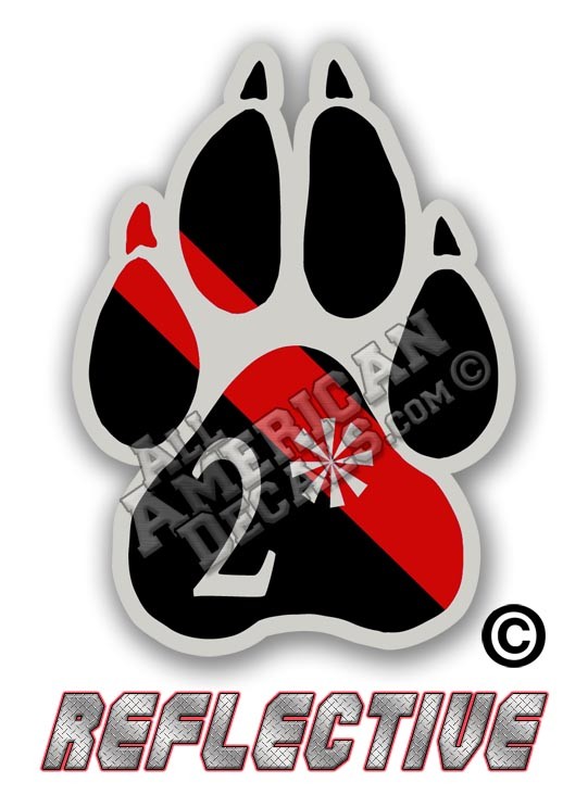 Thin Red Line 2* Ass to Risk K-9 Paw Tilted Line Reflective Decal