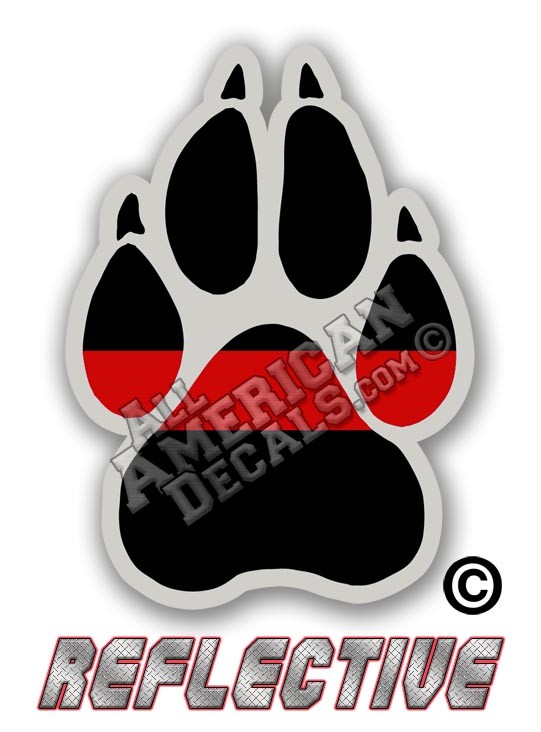 Thin Red Line K-9 Paw Reflective Decal