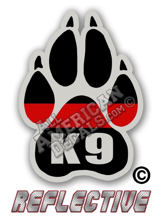 Thin Thin Red Line K-9 Paw K-9 Reflective Decal Line K-9 Paw K-9 Reflective Decal