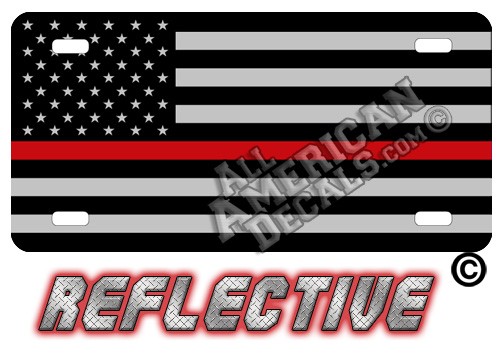 Thin Red Line Tactical Flag Forward Facing Reflective Metal License Plate