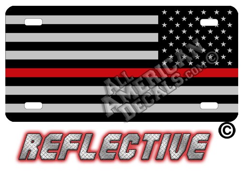 Thin Red Line Tactical Flag Reverse Facing Reflective Metal License Plate