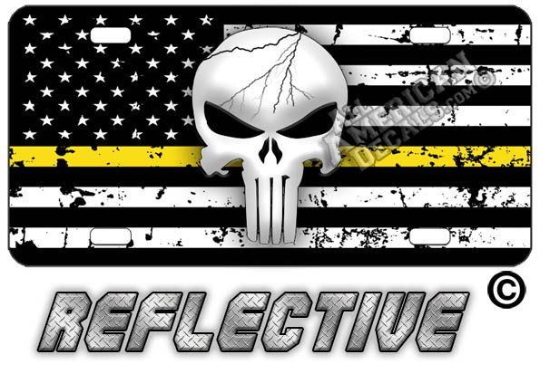 Punisher Thin Yellow Line Distressed Tactical Flag Forward Facing Plate