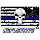 Punisher Thin Blue Line Distressed Tactical Flag Reverse Facing Metal License Plate.