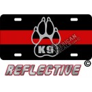 Thin Red Line "K9" Paw Reflective Metal License Plate