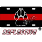 Thin Red Line Paw Reflective Metal License Plate